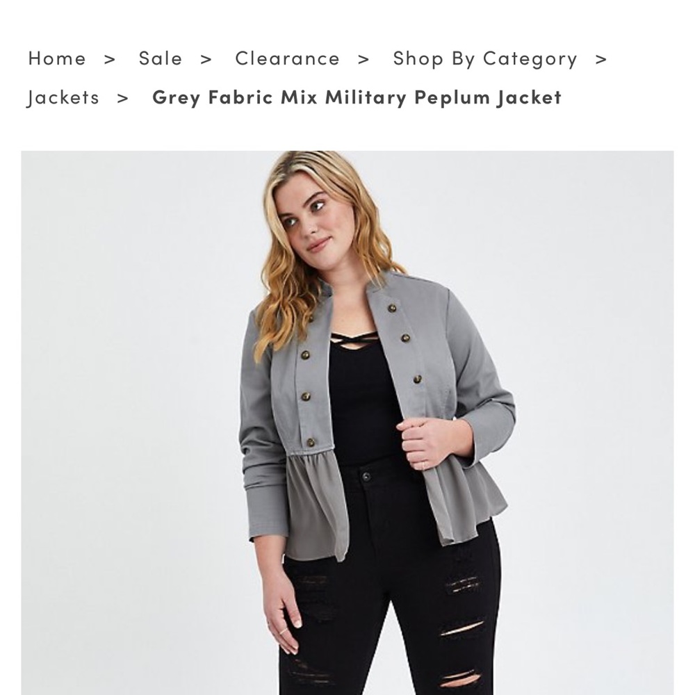 Torrid like new gray military peplum jacket